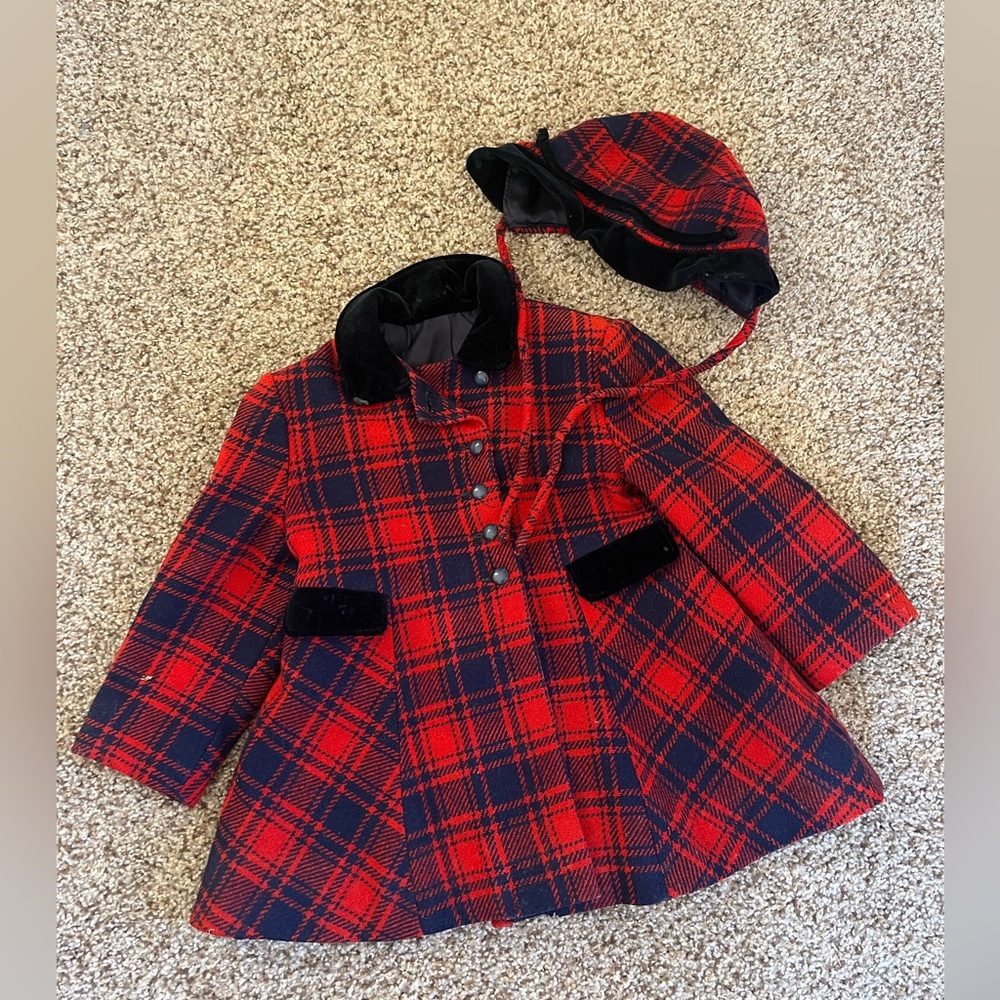 Rare VTG 50’s Girl's‎ Red Plaid Kute Kiddie Princess Cut Pleated Wool Jacket 4T